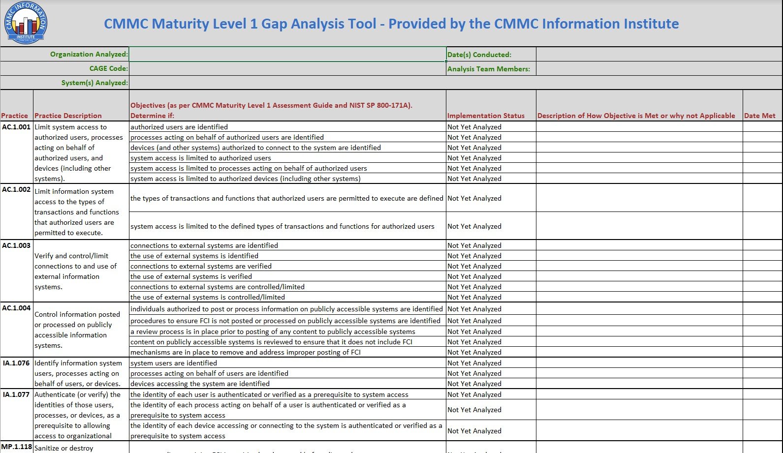 CMMC Maturity Level 1 Gap Analysis Tool Released - CMMC Information ...